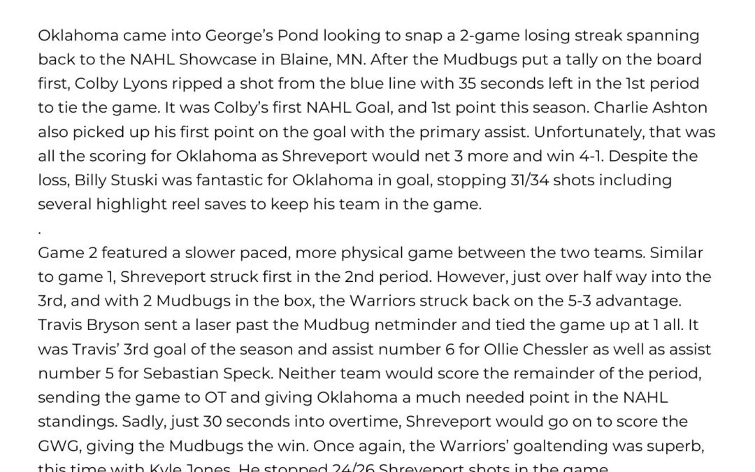 WARRIOR UPDATE 10/7/24